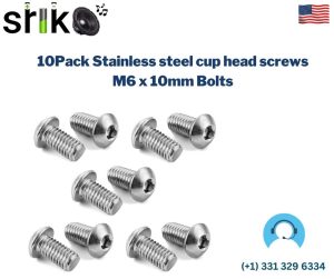10Pack Stainless steel cup head screws M6 x 10mm Bolts